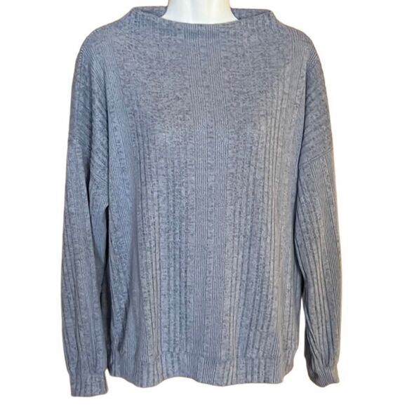 Hello Nite Sweater Sz Small Heather Blue Mock Neck Ribbed Soft Pullover NWT - Picture 3 of 8